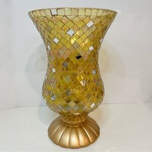 PartyLite Gold Mosaic Glass Tile Hurricane Candle Holder